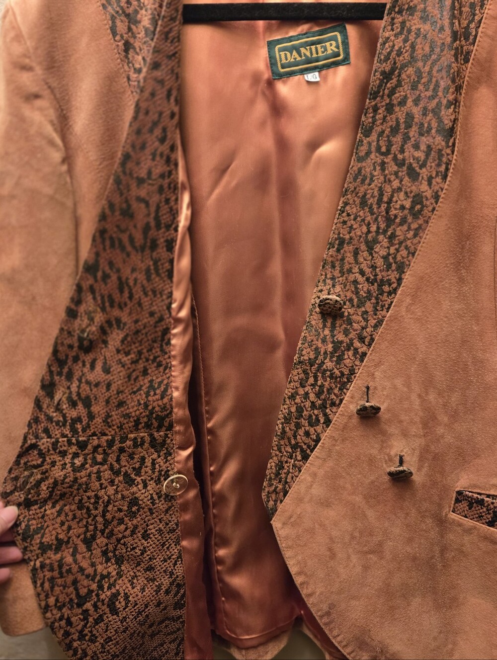 Vintage Danier Suede Leather Blazer Jacket LG Snake Print Western 90s - Picture 9 of 11